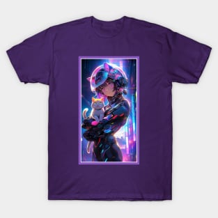 Anime Cute Cat Girl | Sci-Fi Manga Girl Anime Art T-Shirt